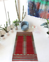 Vintage kilim rug in living room setting, bright colors, wild shaman, soft rug, bold color, Portland, Oregon, rug store, rug shop, local shop, vintage rug, modern kilim, warm colors, antique kilim rug