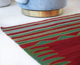 Vintage kilim rug in living room setting, bright colors, wild shaman, soft rug, bold color, Portland, Oregon, rug store, rug shop, local shop, vintage rug, modern kilim, warm colors, antique kilim rug