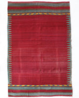 Vintage kilim rug in living room setting, bright colors, wild shaman, soft rug, bold color, Portland, Oregon, rug store, rug shop, local shop, vintage rug, modern kilim, warm colors, antique kilim rug