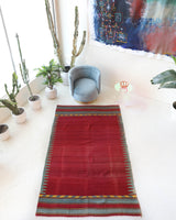 Vintage kilim rug in living room setting, bright colors, wild shaman, soft rug, bold color, Portland, Oregon, rug store, rug shop, local shop, vintage rug, modern kilim, warm colors, antique kilim rug
