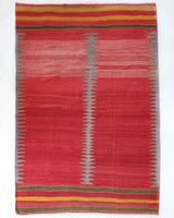 Vintage kilim rug in living room setting, bright colors, wild shaman, soft rug, bold color, Portland, Oregon, rug store, rug shop, local shop, vintage rug, modern kilim, warm colors, antique kilim rug