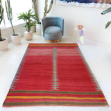 Vintage kilim rug in living room setting, bright colors, wild shaman, soft rug, bold color, Portland, Oregon, rug store, rug shop, local shop, vintage rug, modern kilim, warm colors, antique kilim rug