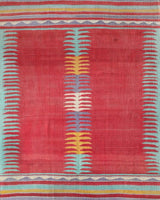 Vintage kilim rug in living room setting, bright colors, wild shaman, soft rug, bold color, Portland, Oregon, rug store, rug shop, local shop, vintage rug, modern kilim, warm colors, antique kilim rug