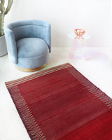 Vintage kilim rug in living room setting, bright colors, wild shaman, soft rug, bold color, Portland, Oregon, rug store, rug shop, local shop, vintage rug, modern kilim, warm colors, antique kilim rug