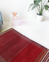 Vintage kilim rug in living room setting, bright colors, wild shaman, soft rug, bold color, Portland, Oregon, rug store, rug shop, local shop, vintage rug, modern kilim, warm colors, antique kilim rug