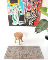 Vintage mini kilim rug in room decor setting, kilim, Turkish rug, vintage rug, portland, rug shop, bright colors, wild shaman, soft rug, bold color, Portland, Oregon, rug store, rug shop, local shop