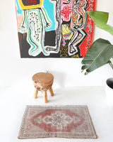 Vintage mini kilim rug in room decor setting, kilim, Turkish rug, vintage rug, portland, rug shop, bright colors, wild shaman, soft rug, bold color, Portland, Oregon, rug store, rug shop, local shop