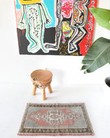 Vintage mini kilim rug in room decor setting, kilim, Turkish rug, vintage rug, portland, rug shop, bright colors, wild shaman, soft rug, bold color, Portland, Oregon, rug store, rug shop, local shop