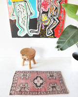Vintage mini kilim rug in room decor setting, kilim, Turkish rug, vintage rug, portland, rug shop, bright colors, wild shaman, soft rug, bold color, Portland, Oregon, rug store, rug shop, local shop
