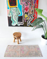 Vintage mini kilim rug in room decor setting, kilim, Turkish rug, vintage rug, portland, rug shop, bright colors, wild shaman, soft rug, bold color, Portland, Oregon, rug store, rug shop, local shop