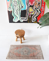 Vintage mini kilim rug in room decor setting, kilim, Turkish rug, vintage rug, portland, rug shop, bright colors, wild shaman, soft rug, bold color, Portland, Oregon, rug store, rug shop, local shop