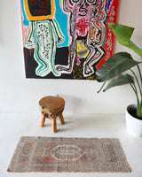 Vintage mini kilim rug in room decor setting, kilim, Turkish rug, vintage rug, portland, rug shop, bright colors, wild shaman, soft rug, bold color, Portland, Oregon, rug store, rug shop, local shop