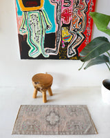 Vintage mini kilim rug in room decor setting, kilim, Turkish rug, vintage rug, portland, rug shop, bright colors, wild shaman, soft rug, bold color, Portland, Oregon, rug store, rug shop, local shop