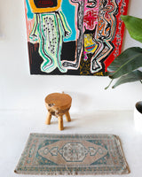 Vintage mini kilim rug in room decor setting, kilim, Turkish rug, vintage rug, portland, rug shop, bright colors, wild shaman, soft rug, bold color, Portland, Oregon, rug store, rug shop, local shop