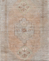 Vintage Turkish mini rug in room decor setting, old rug, antique rug, pastel colors, faded colors, Turkish rug, vintage rug, soft rug, Portland, Oregon, rug store, rug shop, local shop,  bright colors, bold colors