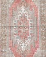 Vintage Turkish mini rug in room decor setting, old rug, antique rug, pastel colors, faded colors, Turkish rug, vintage rug, soft rug, Portland, Oregon, rug store, rug shop, local shop,  bright colors, bold colors