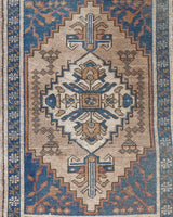 Vintage Turkish mini rug in room decor setting, old rug, antique rug, pastel colors, faded colors, Turkish rug, vintage rug, soft rug, Portland, Oregon, rug store, rug shop, local shop,  bright colors, bold colors