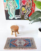 Vintage mini kilim rug in room decor setting, kilim, Turkish rug, vintage rug, portland, rug shop, bright colors, wild shaman, soft rug, bold color, Portland, Oregon, rug store, rug shop, local shop