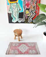 Vintage mini kilim rug in room decor setting, kilim, Turkish rug, vintage rug, portland, rug shop, bright colors, wild shaman, soft rug, bold color, Portland, Oregon, rug store, rug shop, local shop