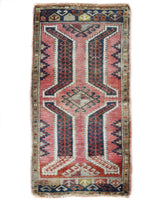 Vintage Turkish mini rug in room decor setting, old rug, antique rug, pastel colors, faded colors, Turkish rug, vintage rug, soft rug, Portland, Oregon, rug store, rug shop, local shop,  bright colors, bold colors