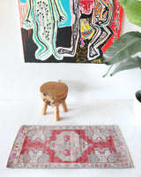 Vintage mini kilim rug in room decor setting, kilim, Turkish rug, vintage rug, portland, rug shop, bright colors, wild shaman, soft rug, bold color, Portland, Oregon, rug store, rug shop, local shop