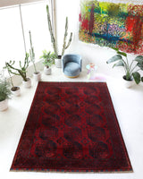 Antique Turkmen rug in a living room setting, pile rug, Turkish rug, vintage rug, portland, rug shop, bright colors, wild shaman, soft rug, bold color, Portland, Oregon, rug store, rug shop, local shop, antique rug