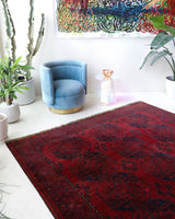 Antique Turkmen rug in a living room setting, pile rug, Turkish rug, vintage rug, portland, rug shop, bright colors, wild shaman, soft rug, bold color, Portland, Oregon, rug store, rug shop, local shop, antique rug