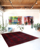 Antique Turkmen rug in a living room setting, pile rug, Turkish rug, vintage rug, portland, rug shop, bright colors, wild shaman, soft rug, bold color, Portland, Oregon, rug store, rug shop, local shop, antique rug