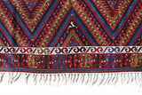 Vintage kilim rug in living room setting, bright colors, wild shaman, soft rug, bold color, Portland, Oregon, rug store, rug shop, local shop, vintage rug, modern kilim, warm colors, antique kilim rug