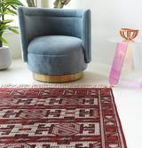 Vintage kilim rug in living room setting, bright colors, wild shaman, soft rug, bold color, Portland, Oregon, rug store, rug shop, local shop, vintage rug, modern kilim, warm colors, antique kilim rug