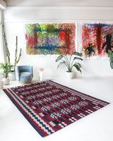 Vintage kilim rug in living room setting, bright colors, wild shaman, soft rug, bold color, Portland, Oregon, rug store, rug shop, local shop, vintage rug, modern kilim, warm colors, antique kilim rug