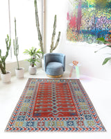 Vintage Turkish rug in a living room setting, pile rug, Turkish rug, vintage rug, portland, rug shop, bright colors, wild shaman, soft rug, bold color, Portland, Oregon, rug store, rug shop, local shop, antique rug