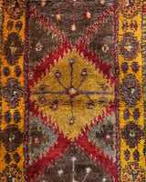 Vintage Turkish runner rug in a living room setting, pile rug, Turkish rug, vintage rug, portland, rug shop, bright colors, wild shaman, soft rug, bold color, Portland, Oregon, rug store, rug shop, local shop, antique rug
