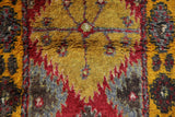 Vintage Turkish runner rug in a living room setting, pile rug, Turkish rug, vintage rug, portland, rug shop, bright colors, wild shaman, soft rug, bold color, Portland, Oregon, rug store, rug shop, local shop, antique rug