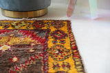 Vintage Turkish runner rug in a living room setting, pile rug, Turkish rug, vintage rug, portland, rug shop, bright colors, wild shaman, soft rug, bold color, Portland, Oregon, rug store, rug shop, local shop, antique rug