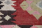 Vintage kilim rug in living room setting, bright colors, wild shaman, soft rug, bold color, Portland, Oregon, rug store, rug shop, local shop, vintage rug, modern kilim, warm colors, antique rug, antique kilim