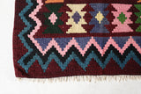Vintage kilim rug in living room setting, bright colors, wild shaman, soft rug, bold color, Portland, Oregon, rug store, rug shop, local shop, vintage rug, modern kilim, warm colors, antique rug, antique kilim