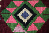 Vintage kilim rug in living room setting, bright colors, wild shaman, soft rug, bold color, Portland, Oregon, rug store, rug shop, local shop, vintage rug, modern kilim, warm colors, antique rug, antique kilim
