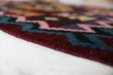 Vintage kilim rug in living room setting, bright colors, wild shaman, soft rug, bold color, Portland, Oregon, rug store, rug shop, local shop, vintage rug, modern kilim, warm colors, antique rug, antique kilim