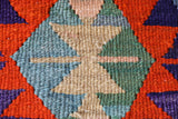 Vintage kilim rug in living room setting, bright colors, wild shaman, soft rug, bold color, Portland, Oregon, rug store, rug shop, local shop, vintage rug, modern kilim, warm colors