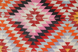 Vintage kilim rug in room decor setting, old rug, antique rug, pastel colors, faded colors, Turkish rug, vintage rug, soft rug, Portland, Oregon, rug store, rug shop, local shop,  antique kilim rug, bold colors, bright colors, faded colors