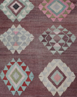 Vintage kilim rug in room decor setting, old rug, antique rug, pastel colors, faded colors, Turkish rug, vintage rug, soft rug, Portland, Oregon, rug store, rug shop, local shop,  antique kilim rug, bold colors, bright colors, faded colors