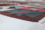 Vintage kilim rug in room decor setting, old rug, antique rug, pastel colors, faded colors, Turkish rug, vintage rug, soft rug, Portland, Oregon, rug store, rug shop, local shop,  antique kilim rug, bold colors, bright colors, faded colors