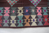 Vintage kilim rug in room decor setting, old rug, antique rug, pastel colors, faded colors, Turkish rug, vintage rug, soft rug, Portland, Oregon, rug store, rug shop, local shop,  antique kilim rug, bold colors, bright colors, faded colors