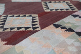 Vintage kilim rug in room decor setting, old rug, antique rug, pastel colors, faded colors, Turkish rug, vintage rug, soft rug, Portland, Oregon, rug store, rug shop, local shop,  antique kilim rug, bold colors, bright colors, faded colors