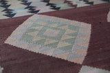 Vintage kilim rug in room decor setting, old rug, antique rug, pastel colors, faded colors, Turkish rug, vintage rug, soft rug, Portland, Oregon, rug store, rug shop, local shop,  antique kilim rug, bold colors, bright colors, faded colors