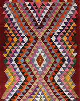 Vintage kilim rug in living room setting, bright colors, wild shaman, soft rug, bold color, Portland, Oregon, rug store, rug shop, local shop, vintage rug, modern kilim, warm colors, antique rug, antique kilim