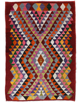 Vintage kilim rug in living room setting, bright colors, wild shaman, soft rug, bold color, Portland, Oregon, rug store, rug shop, local shop, vintage rug, modern kilim, warm colors, antique rug, antique kilim