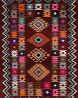 Vintage kilim rug in living room setting, bright colors, wild shaman, soft rug, bold color, Portland, Oregon, rug store, rug shop, local shop, vintage rug, modern kilim, warm colors, antique rug, antique kilim