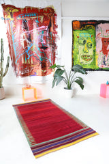 Vintage kilim rug in living room setting, bright colors, wild shaman, soft rug, bold color, Portland, Oregon, rug store, rug shop, local shop, vintage rug, modern kilim, warm colors, antique kilim rug